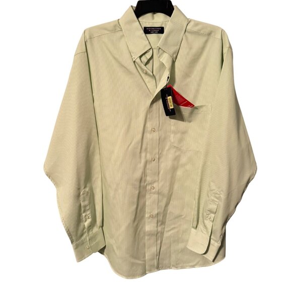 Roundtree & Yorke Easy Care Green Striped Button-Down Shirt L 70% Cotton 30% Pol - Picture 5 of 11